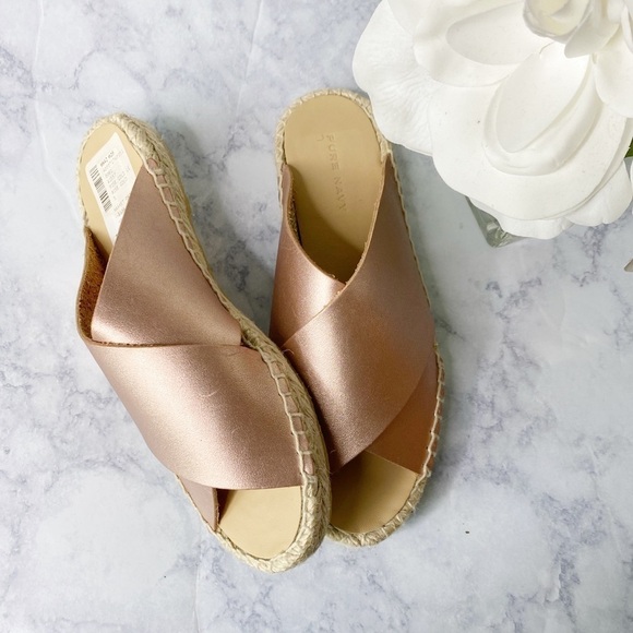 Leather Espadrille Slides Rose Gold - Picture 3 of 6